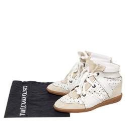 Pre Owned Isabel Marant White/Grey Leather And Suede Bobby Wedge Sneakers Size 39