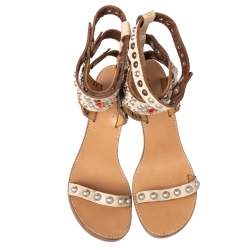 Pre Owned Isabel Marant Beige Studded Leather Jaeryn Ankle Strap Sandals Size 40