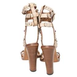 Pre Owned Isabel Marant Beige Studded Leather Jaeryn Ankle Strap Sandals Size 40