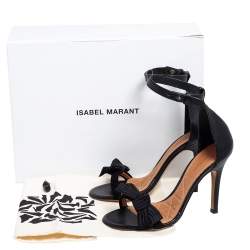 Pre Owned Isabel Marant Black Leather And Satin Bow Ki Gong Ankle Strap Sandals Size 37