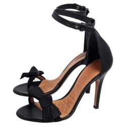 Pre Owned Isabel Marant Black Leather And Satin Bow Ki Gong Ankle Strap Sandals Size 37