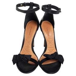Pre Owned Isabel Marant Black Leather And Satin Bow Ki Gong Ankle Strap Sandals Size 37