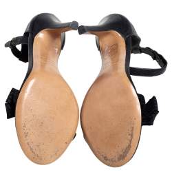 Pre Owned Isabel Marant Black Leather And Satin Bow Ki Gong Ankle Strap Sandals Size 37