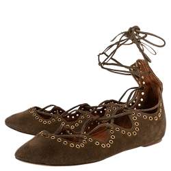 Pre Owned Isabel Marant Brown Suede Leo Eyelet Ankle Wrap Ballet Flats Size 38