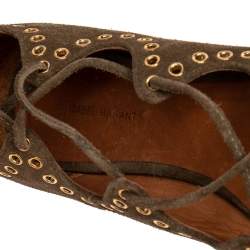 Pre Owned Isabel Marant Brown Suede Leo Eyelet Ankle Wrap Ballet Flats Size 38