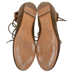 Pre Owned Isabel Marant Brown Suede Leo Eyelet Ankle Wrap Ballet Flats Size 38