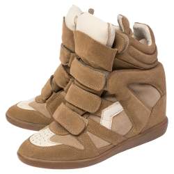Pre Owned Isabel Marant Beige/Cream Suede And Leather Bekett High Top Wedge Sneakers Size 39