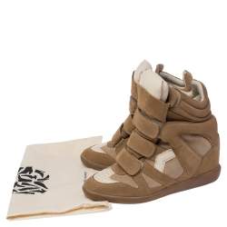 Pre Owned Isabel Marant Beige/Cream Suede And Leather Bekett High Top Wedge Sneakers Size 39