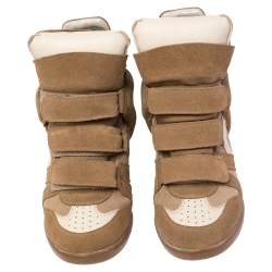 Pre Owned Isabel Marant Beige/Cream Suede And Leather Bekett High Top Wedge Sneakers Size 39