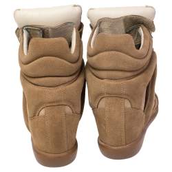 Pre Owned Isabel Marant Beige/Cream Suede And Leather Bekett High Top Wedge Sneakers Size 39
