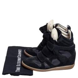 Pre Owned Isabel Marant Black Suede and Leather Bekett Wedge Sneakers Size 39