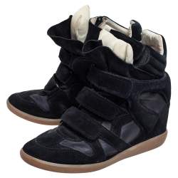 Pre Owned Isabel Marant Black Suede and Leather Bekett Wedge Sneakers Size 39