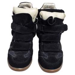 Pre Owned Isabel Marant Black Suede and Leather Bekett Wedge Sneakers Size 39