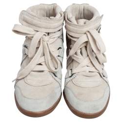 Pre Owned Isabel Marant Pale Green/Beige Suede Bobby Strap Wedge Sneakers Size 39