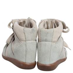 Pre Owned Isabel Marant Pale Green/Beige Suede Bobby Strap Wedge Sneakers Size 39