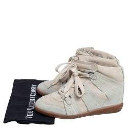 Pre Owned Isabel Marant Pale Green/Beige Suede Bobby Strap Wedge Sneakers Size 39