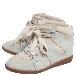 Pre Owned Isabel Marant Pale Green/Beige Suede Bobby Strap Wedge Sneakers Size 39