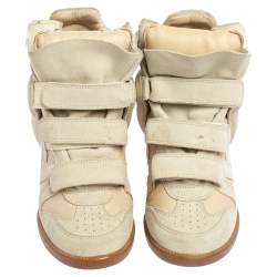 Pre Owned Isabel Marant Cream Suede and Leather Bekett Wedge Sneakers Size 40