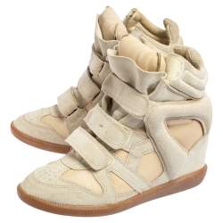 Pre Owned Isabel Marant Cream Suede and Leather Bekett Wedge Sneakers Size 40