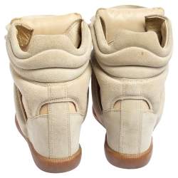 Pre Owned Isabel Marant Cream Suede and Leather Bekett Wedge Sneakers Size 40