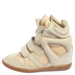Pre Owned Isabel Marant Cream Suede and Leather Bekett Wedge Sneakers Size 40