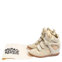 Pre Owned Isabel Marant Cream Suede and Leather Bekett Wedge Sneakers Size 40