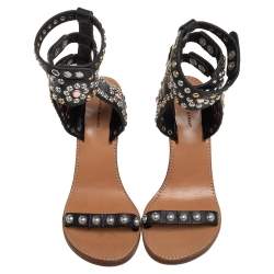 Pre Owned Isabel Marant Black Leather Studded Jaeryn Ankle Strap Sandals Size 37