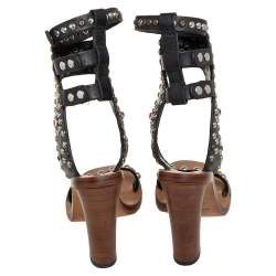 Pre Owned Isabel Marant Black Leather Studded Jaeryn Ankle Strap Sandals Size 37