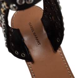 Pre Owned Isabel Marant Black Leather Studded Jaeryn Ankle Strap Sandals Size 37