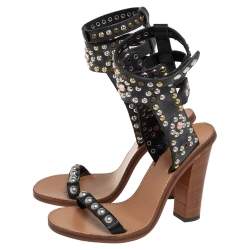 Pre Owned Isabel Marant Black Leather Studded Jaeryn Ankle Strap Sandals Size 37
