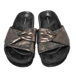 Pre Owned Isabel Marant Metallic Leather Knotted Slide Flats Size 36