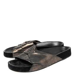 Pre Owned Isabel Marant Metallic Leather Knotted Slide Flats Size 36