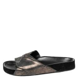 Pre Owned Isabel Marant Metallic Leather Knotted Slide Flats Size 36