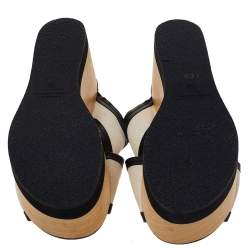 Pre Owned Isabel Marant White/Black Canvas And Leather Zerry Platform Wedge Slide Sandals Size 39