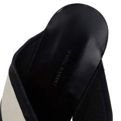 Pre Owned Isabel Marant White/Black Canvas And Leather Zerry Platform Wedge Slide Sandals Size 39
