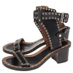 Pre Owned Isabel Marant Black Studded Leather Jaeryn Ankle Strap Sandals Size 37