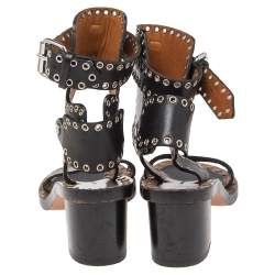 Pre Owned Isabel Marant Black Studded Leather Jaeryn Ankle Strap Sandals Size 37