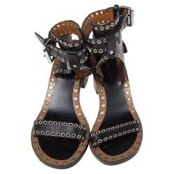 Pre Owned Isabel Marant Black Studded Leather Jaeryn Ankle Strap Sandals Size 37