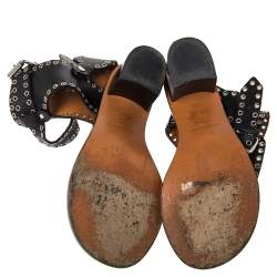 Pre Owned Isabel Marant Black Studded Leather Jaeryn Ankle Strap Sandals Size 37