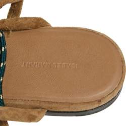 Pre Owned Isabel Marant Beige Suede and Leather Ankle Wrap Open Toe Flats Size 39