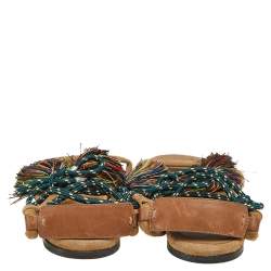 Pre Owned Isabel Marant Beige Suede and Leather Ankle Wrap Open Toe Flats Size 39