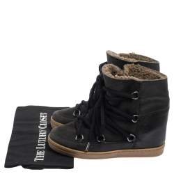 Pre Owned Isabel Marant Black Suede and Leather Nowels Wedge Sneakers Size 37