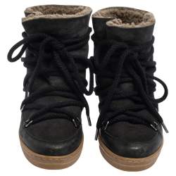 Pre Owned Isabel Marant Black Suede and Leather Nowels Wedge Sneakers Size 37