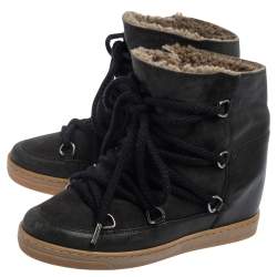 Pre Owned Isabel Marant Black Suede and Leather Nowels Wedge Sneakers Size 37