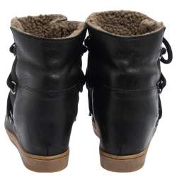 Pre Owned Isabel Marant Black Suede and Leather Nowels Wedge Sneakers Size 37