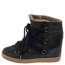 Pre Owned Isabel Marant Black Suede and Leather Nowels Wedge Sneakers Size 37