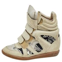 Pre Owned Isabel Marant Beige Suede and Leather Bekett Wedge Sneakers Size 38