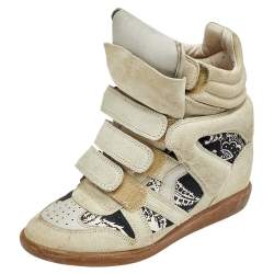 Pre Owned Isabel Marant Beige Suede and Leather Bekett Wedge Sneakers Size 38