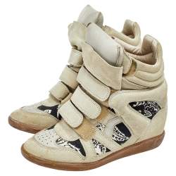 Pre Owned Isabel Marant Beige Suede and Leather Bekett Wedge Sneakers Size 38