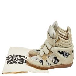 Pre Owned Isabel Marant Beige Suede and Leather Bekett Wedge Sneakers Size 38